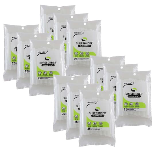 Surebonder® Mini Clear 4" Dual Temp Hot Glue Sticks, 12 Packs of 25